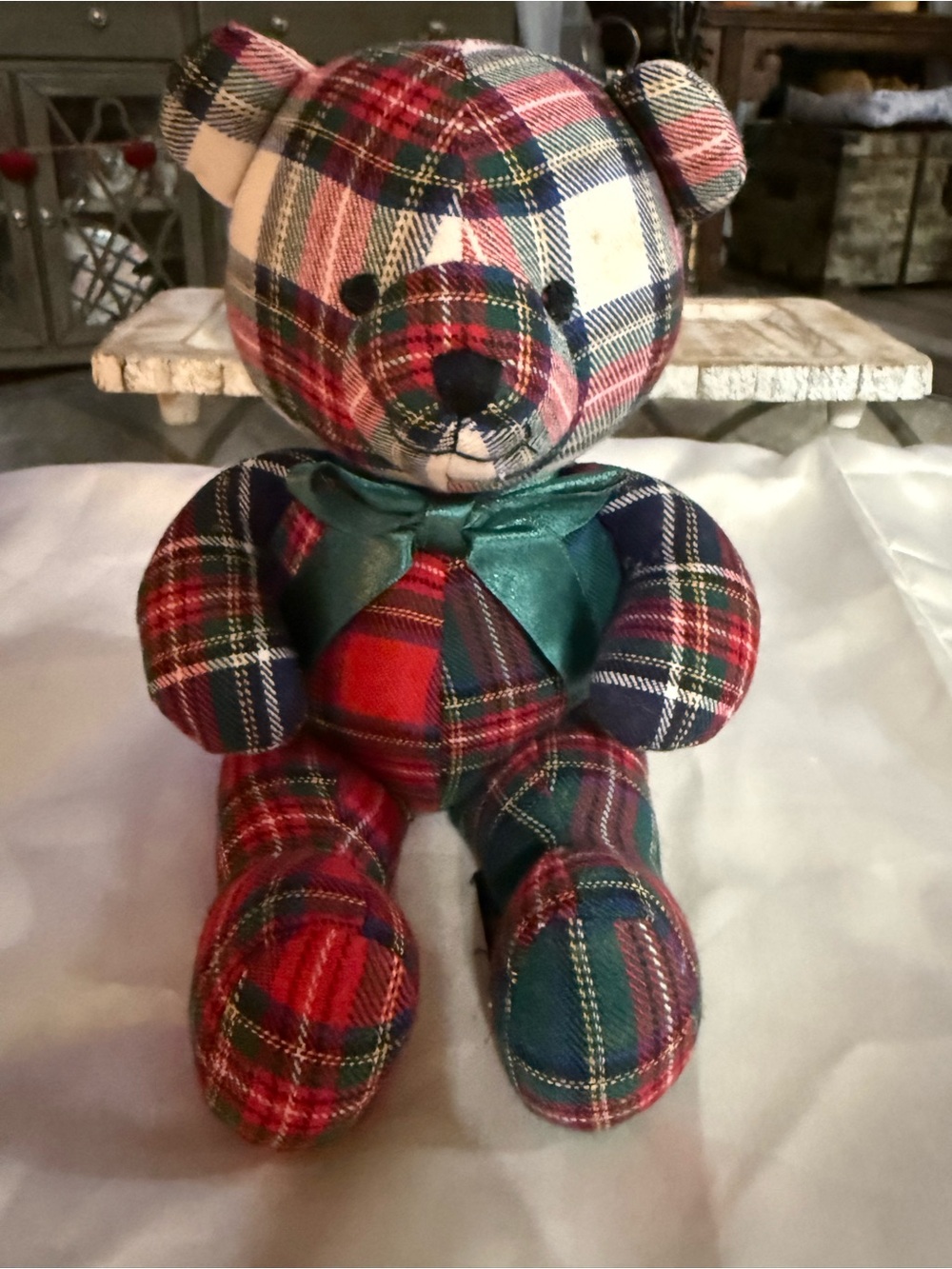 Vintage Baby Gap Plaid Teddy Bear Plush w/Rattle Nursery Decor
